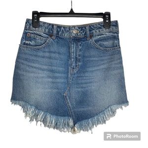 We The Free Womens Size 26 Bailey Frayed Fringe Blue Denim Jean Mini Skirt